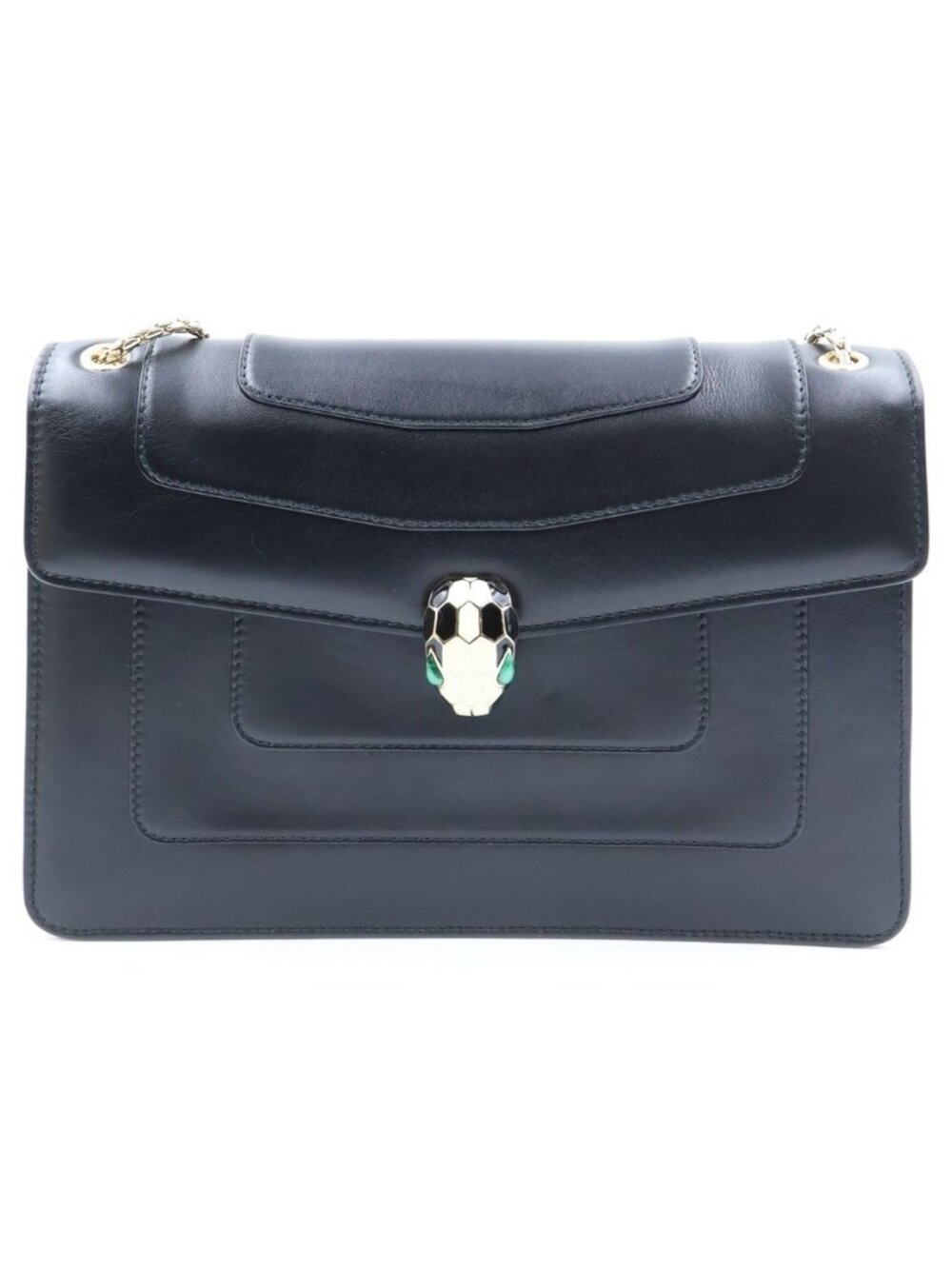 Bvlgari Serpenti Forever Chain Shoulder Bag Black Leather Gold